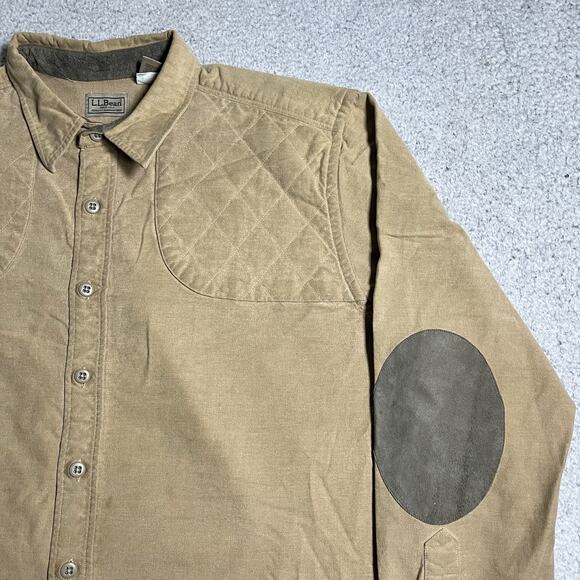 LL Bean Shirt Mens XL Beige Shooting Padded Elbow Patch Outdoor Hunting Work - Picture 7 of 13